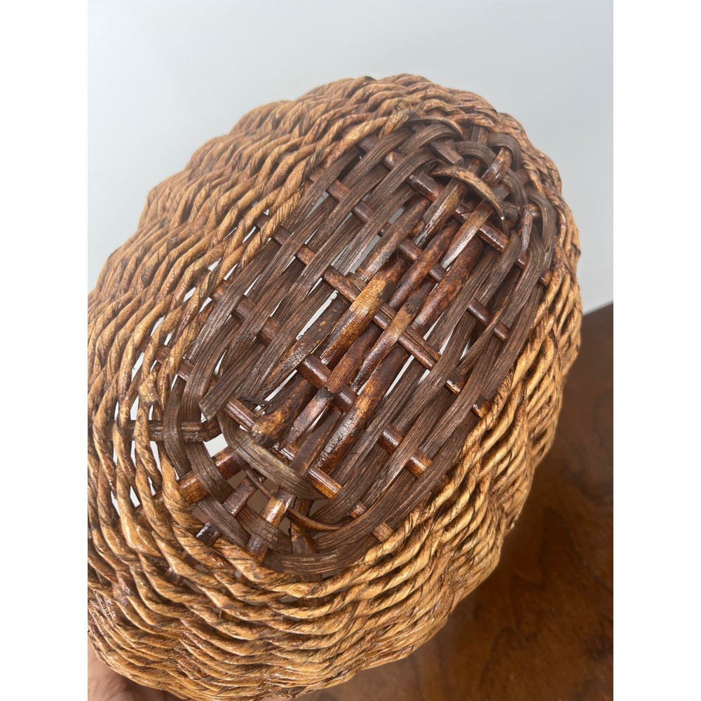 Vintage French Country Woven Rattan Wicker Gathering Basket Farmhouse Rustic 14" - Picture 9 of 14